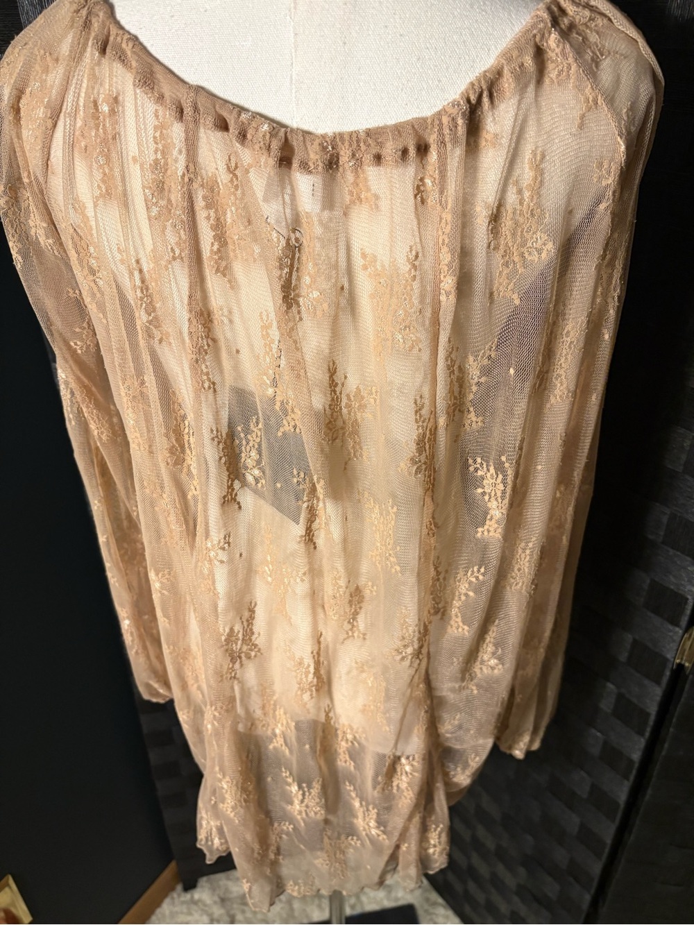 Le Lis Over Sized Lace Peasant Top NWT Sheer Boho Long Sleeve Blouse Flowy - Picture 3 of 7